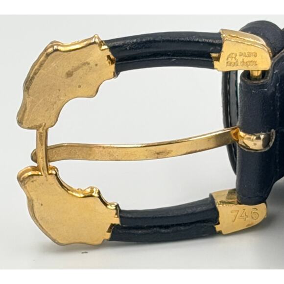 Avignon Genuine Leather Belt Navy Blue with Gold Leopard Buckle France Size M main image 7